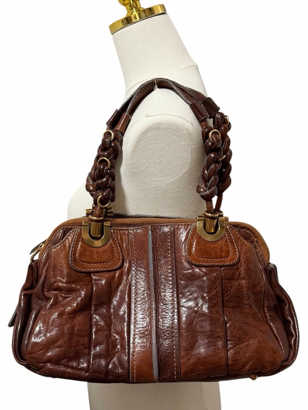 Chloé Héloïse Brown Distressed Leather Braided Shoulder Bag - Picture 2 of 15